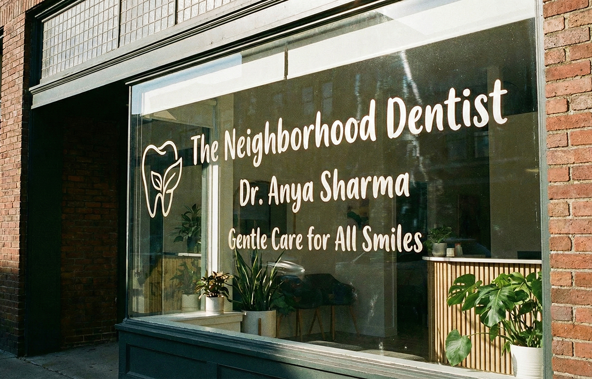 Professional window vinyl lettering example for dental office in Boynton Beach